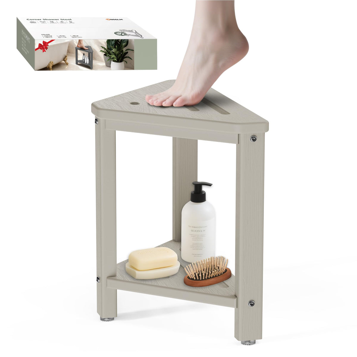 Shower Foot Rest 15in, HDPE Waterproof Shower Stool for Inside Shower,White