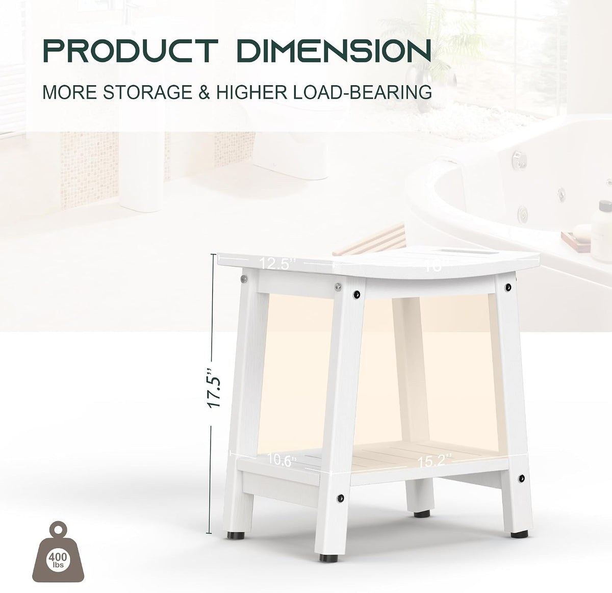 Waterproof HDPE Shower Bench for Inside Shower, Shower Stool, White