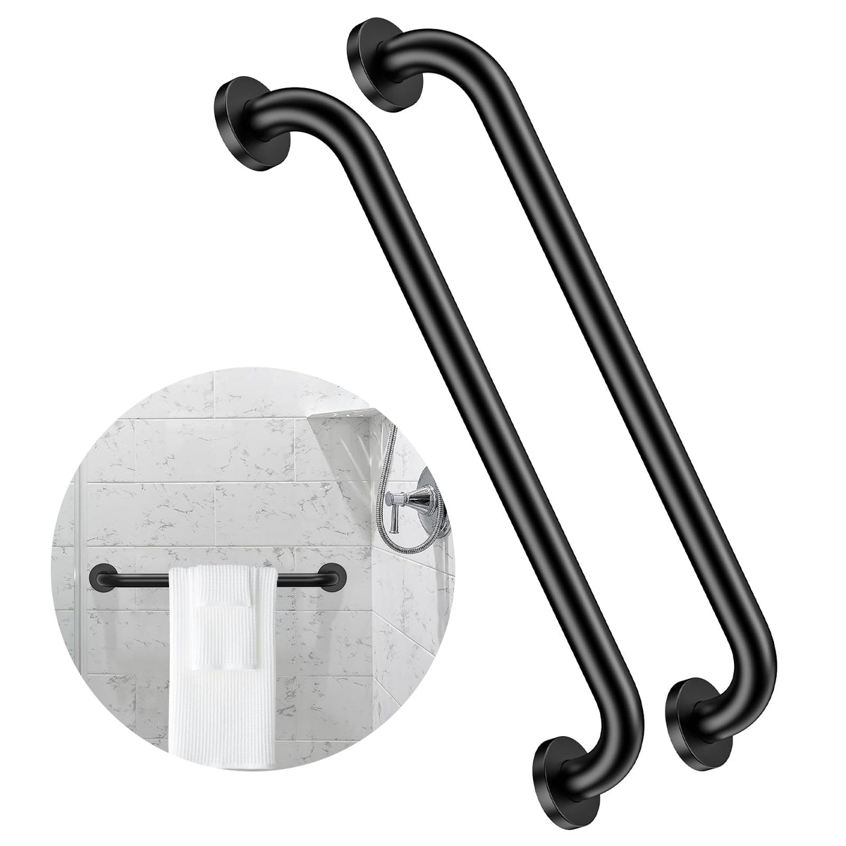 2 Pack 16 Inch Shower Grab Bar - 1.25" Diameter, ZUEXT Chrome Stainless Steel Bathroom Grab Bar Handle, Bathroom Balance Bar,Safety Hand Rail Support,Handicap Injury Elderly Senior Assist Bath Handle