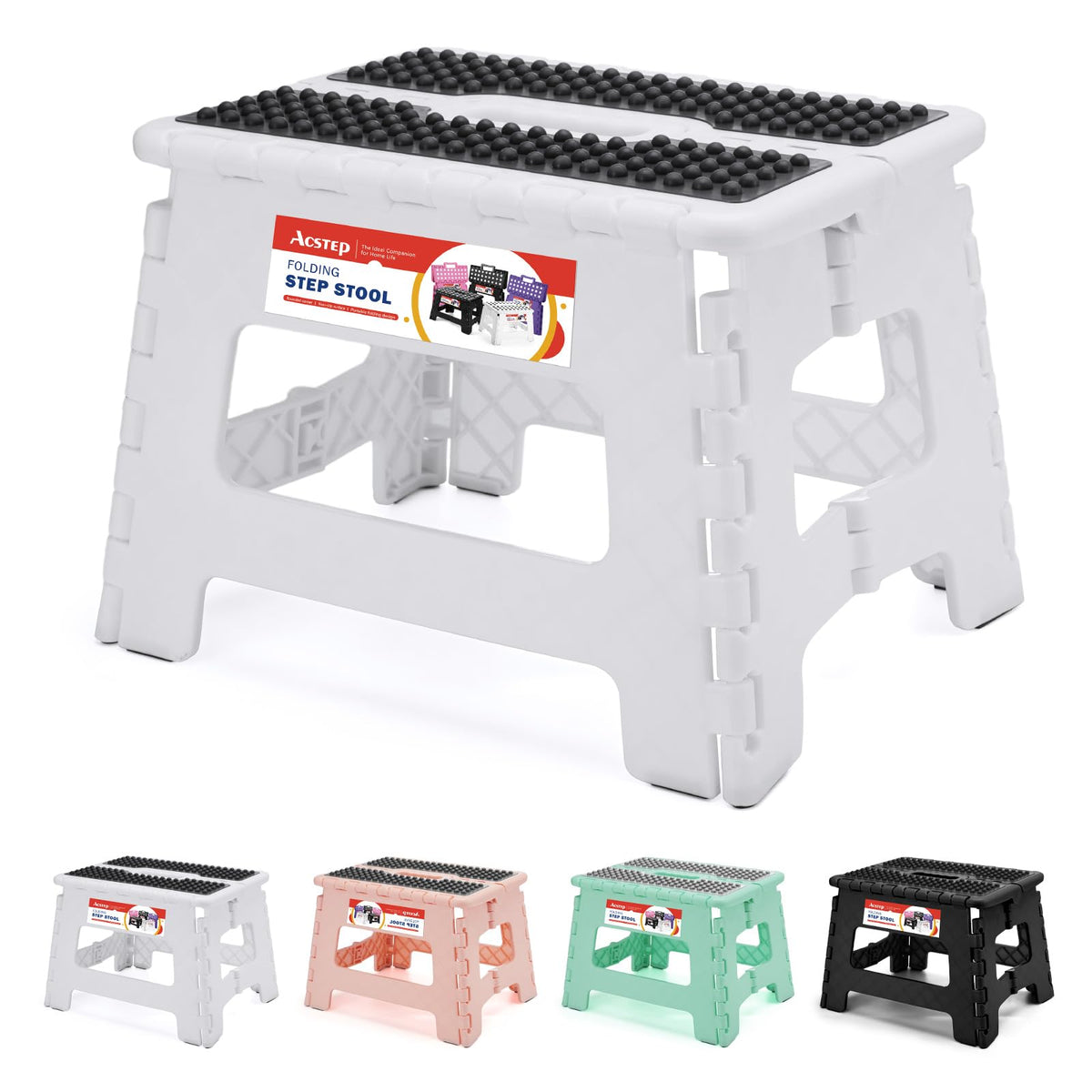 ACSTEP Folding Step Stool 9 Inch, Non-Slip Foldable Stools for Kids, Black