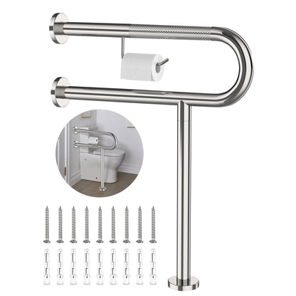 ZUEXT 24 Inch Brushed Nickel Wall to Floor Toilet Grab Bar w/Paper Holder