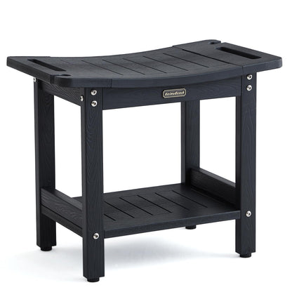Poly Shower Stool for Inside Shower Waterproof, Shower Bench for Shaving Legs, Heavy Duty Plastic Bathroom Chair Seat with Handles & Adjustable Feet, Foot Rest, No Maintenance, Brown