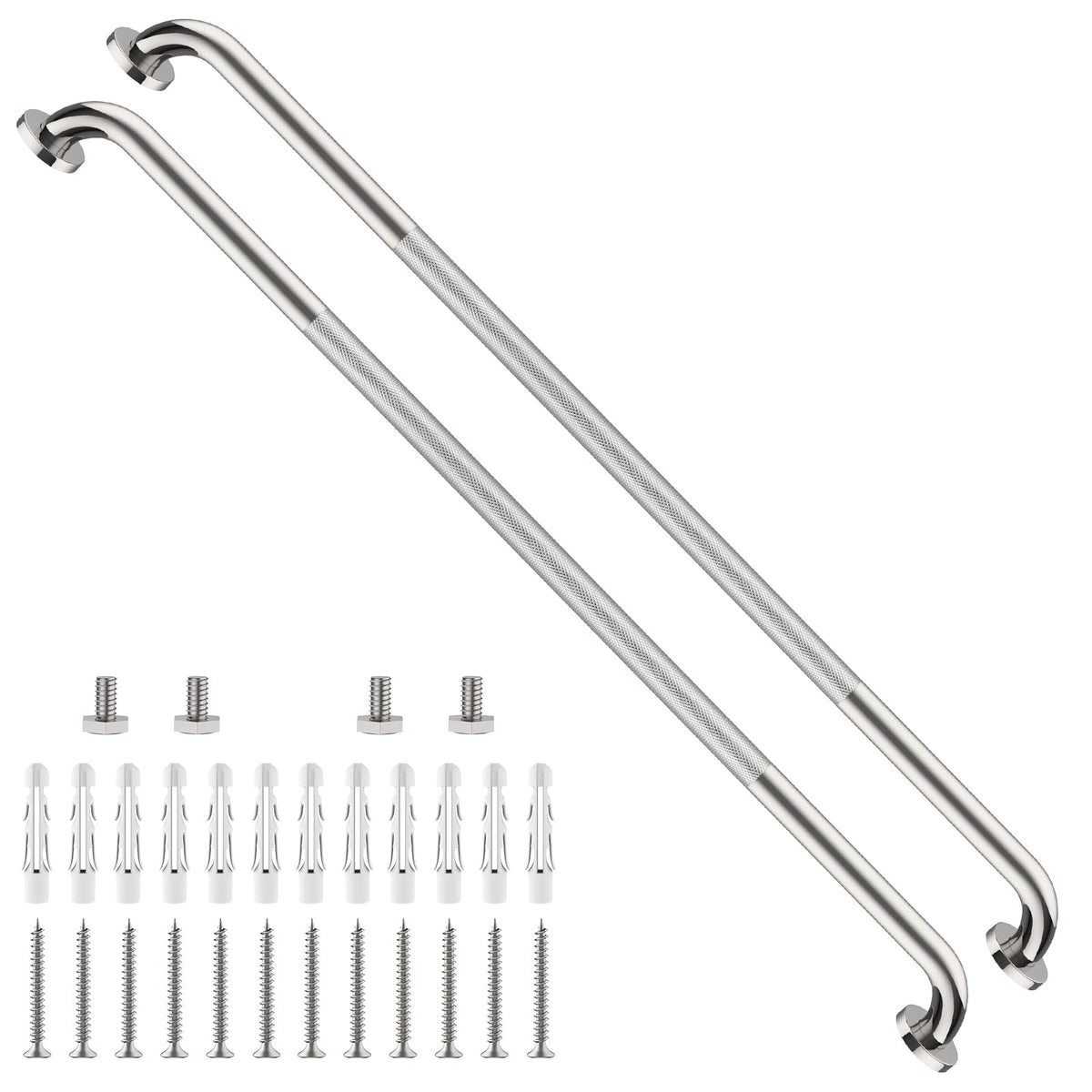 2 Pack 24 Inch Polished Chrome Anti Slip Knurled Shower Grab Bar