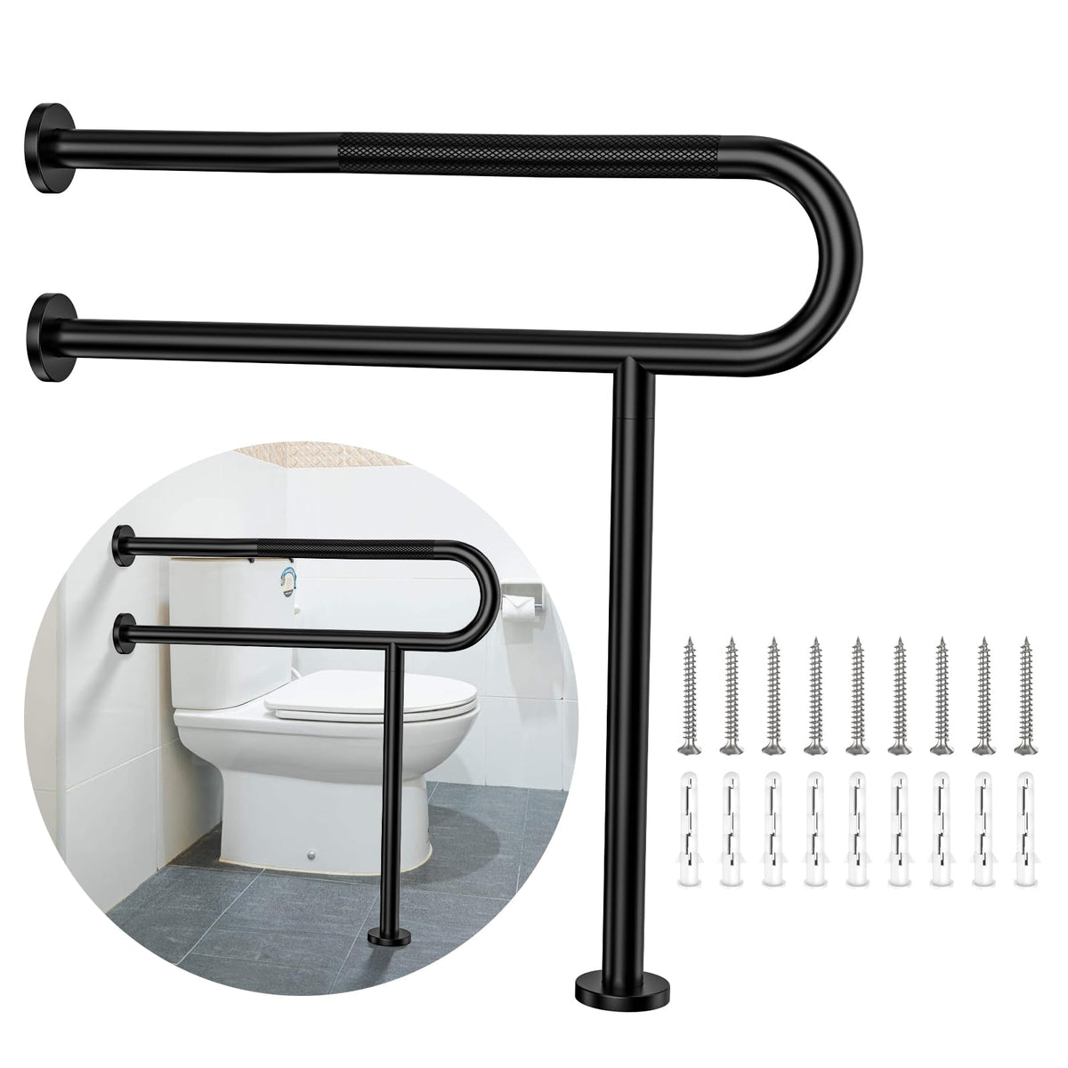 Toilet Support Rail 24x28 Inch, Munzong Anti-Slip Chrome Handicap Grab Bar