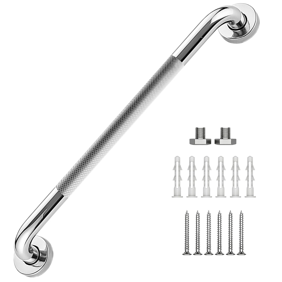 16 Inch Grab Bars 1.25" Dia,2 Pack Brushed Nickel 304 Stainless Steel Bathroom Grab Bar,Anti Slip Knurled Safety Bar,Wall Mount Handicap Grab Bars,Support Handrail for Seniors Elderly Injury
