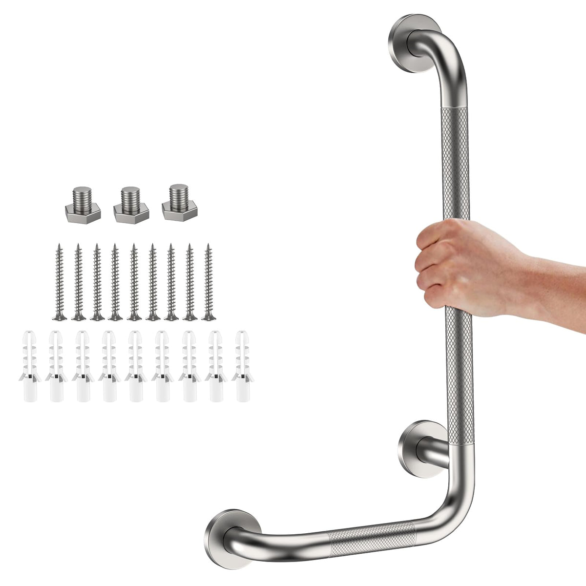 Brushed Nickel Angled Grab Bar 16x24 Inch, L-Shaped Grab Bars for Shower