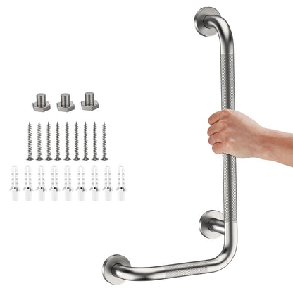 Brushed Nickel Angled Grab Bar 16x24 Inch, L-Shaped Grab Bars for Shower