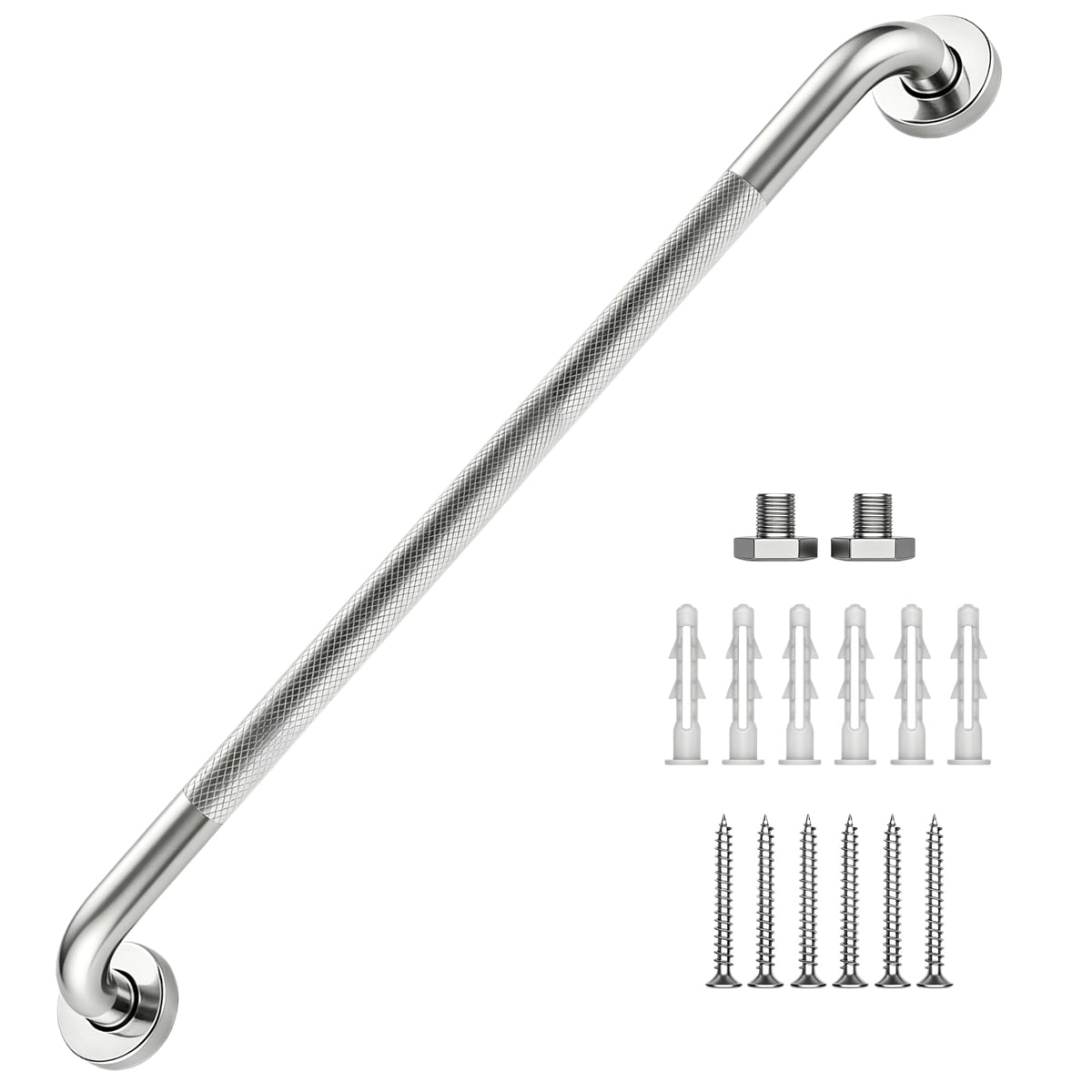 16 Inch Grab Bars 1.25" Dia,2 Pack Brushed Nickel 304 Stainless Steel Bathroom Grab Bar,Anti Slip Knurled Safety Bar,Wall Mount Handicap Grab Bars,Support Handrail for Seniors Elderly Injury