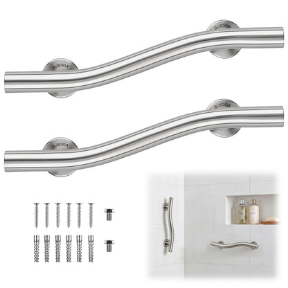 2 Pack Wave Grab Bar Decorative 16 Inch Stylish Stainless Steel Brushed Finish Safety Shower Bar Wall Mounted for Bathroom Bathtubs Toilet Steps Bed Seniors Elderly Handicap Pregnant Women