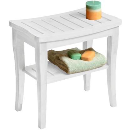 Bamboo Shower Bench - Wooden Shower Stool with Storage Shelf, Non Slip Seat