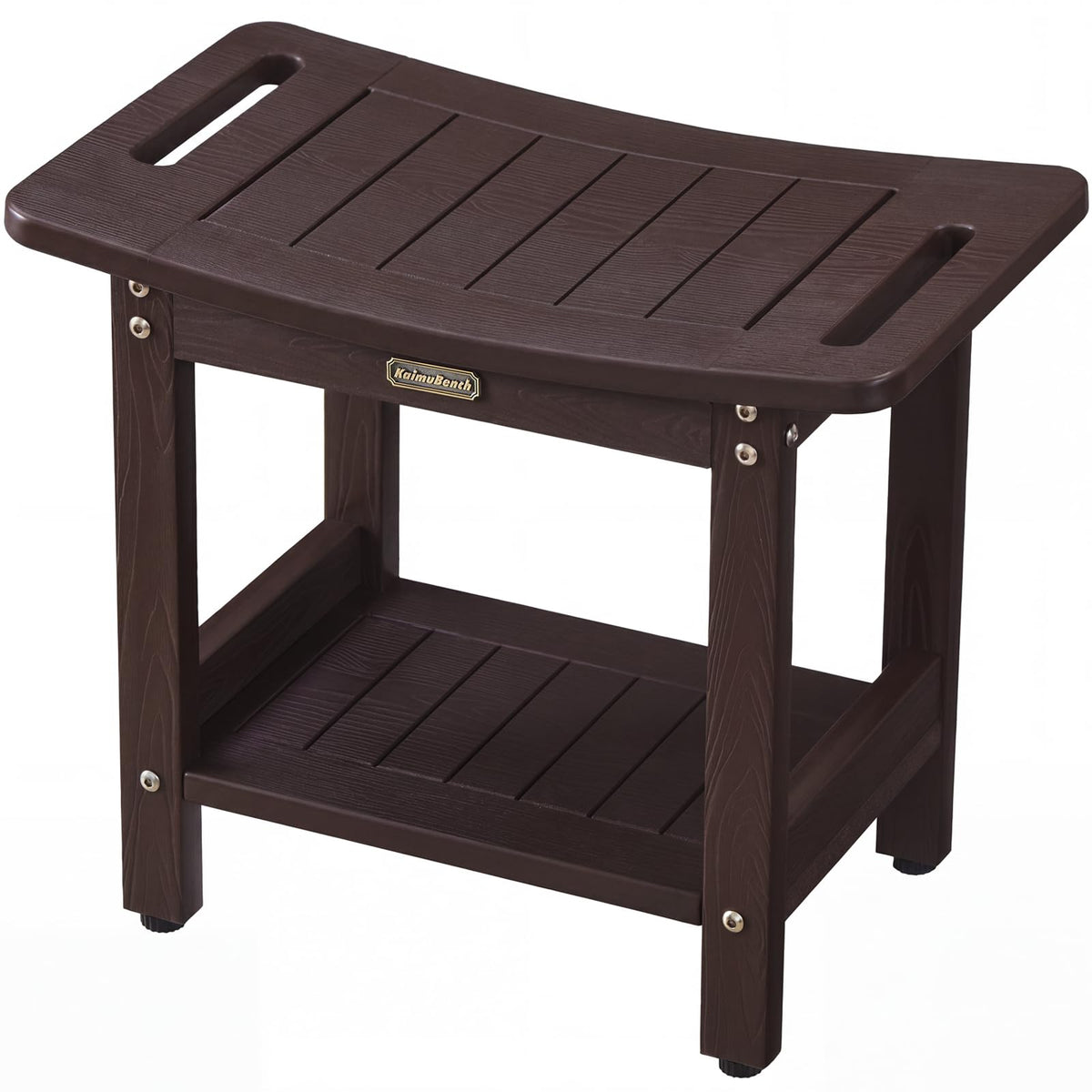 Poly Shower Stool for Inside Shower Waterproof, Shower Bench for Shaving Legs, Heavy Duty Plastic Bathroom Chair Seat with Handles & Adjustable Feet, Foot Rest, No Maintenance, Brown