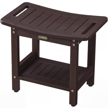 Poly Shower Stool for Inside Shower Waterproof, Shower Bench for Shaving Legs, Heavy Duty Plastic Bathroom Chair Seat with Handles & Adjustable Feet, Foot Rest, No Maintenance, Brown