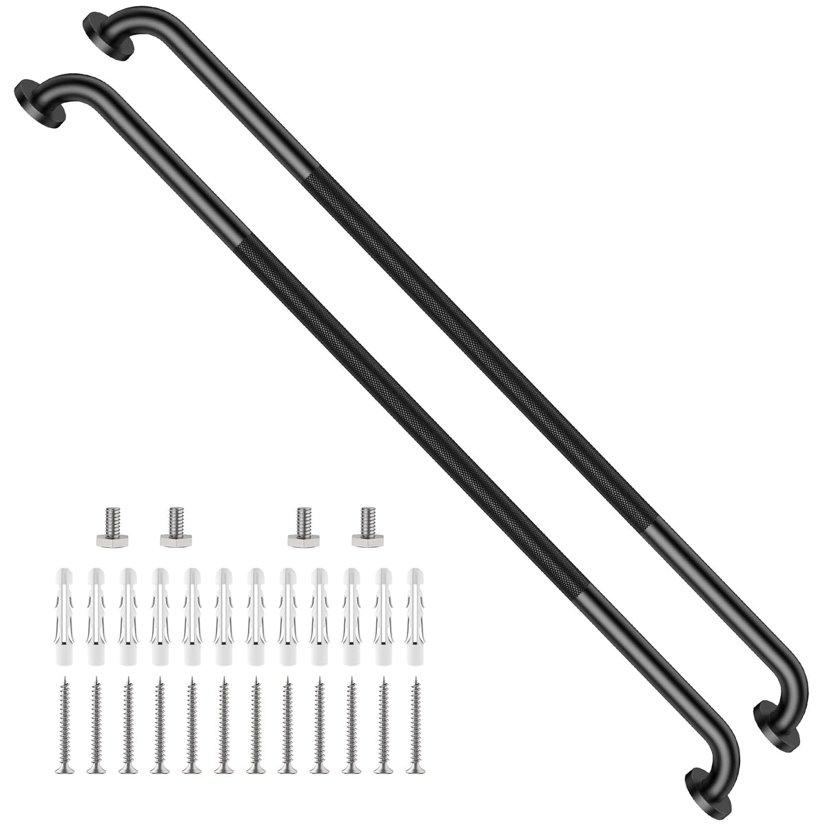 2 Pack 24 Inch Polished Chrome Anti Slip Knurled Shower Grab Bar