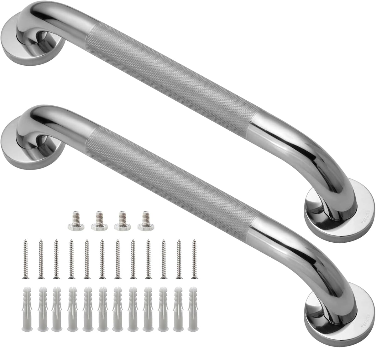 16 Inch Silver Anti-Slip Shower Grab Bars, 1.25" Diameter 2 Pack