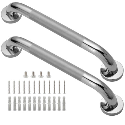 16 Inch Silver Anti-Slip Shower Grab Bars, 1.25" Diameter 2 Pack
