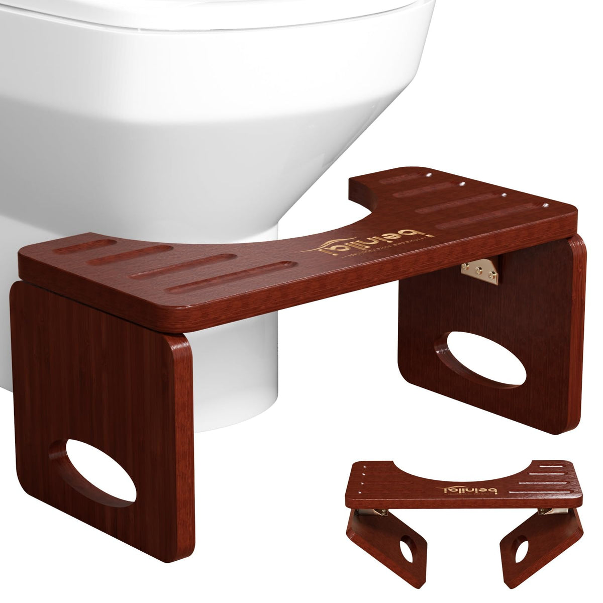 Beinilai Foldable Toilet Stool,7 Inches Bamboo Poop Stool for Bathroom