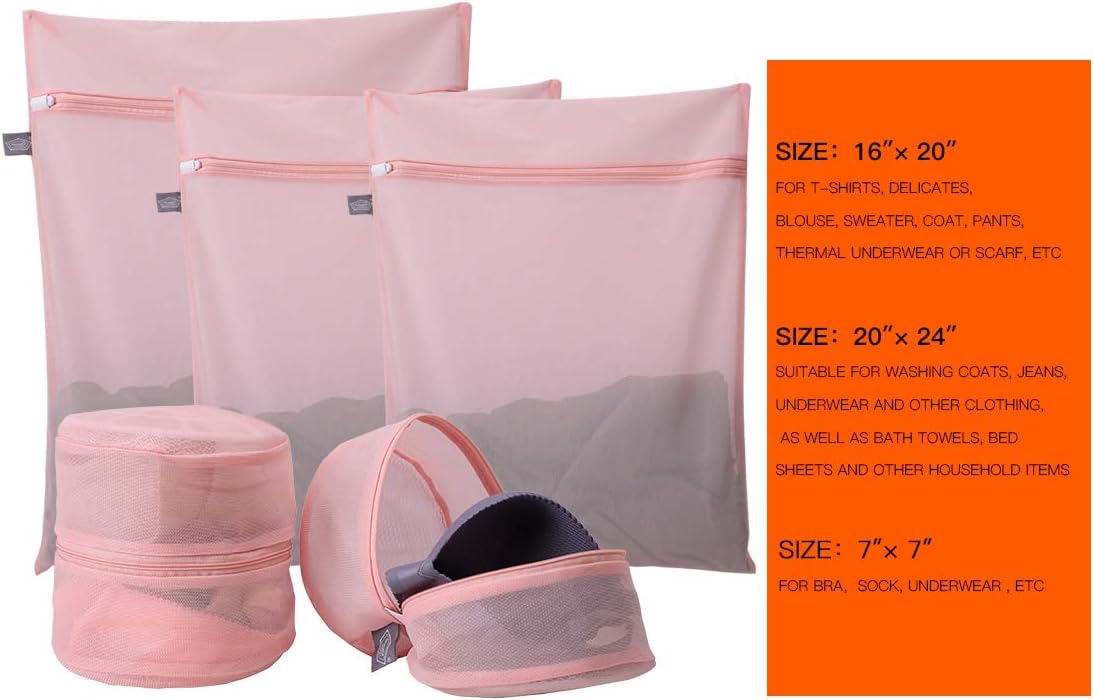 Kimmama Lingerie Bag for Washing Delicates, Pink Bra Bags for Laundry, 5pcs