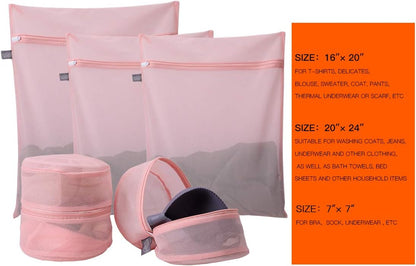 Kimmama Lingerie Bag for Washing Delicates, Pink Bra Bags for Laundry, 5pcs