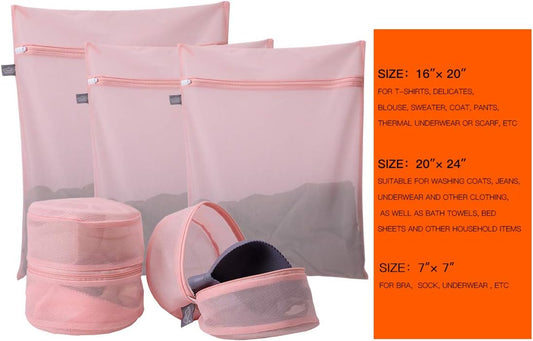 Kimmama Lingerie Bag for Washing Delicates, Pink Bra Bags for Laundry, 5pcs