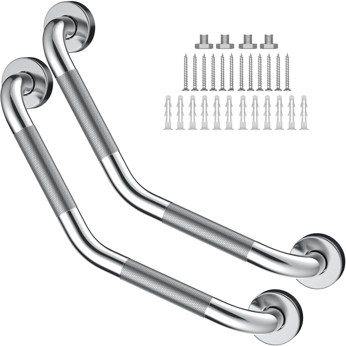 ZUEXT 2 Pack 16 Inch Angled Brushed Nickel Non Slip Knurled Shower Grab Bar