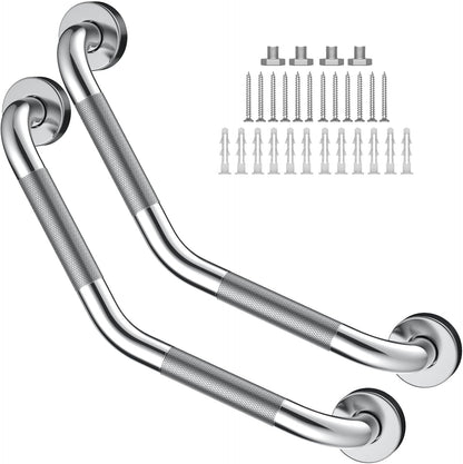 ZUEXT 2 Pack 16 Inch Angled Brushed Nickel Non Slip Knurled Shower Grab Bar