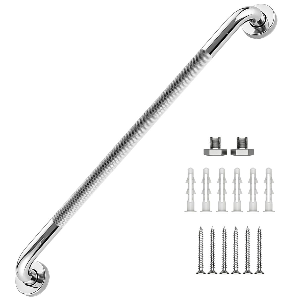 16 Inch Grab Bars 1.25" Dia,2 Pack Brushed Nickel 304 Stainless Steel Bathroom Grab Bar,Anti Slip Knurled Safety Bar,Wall Mount Handicap Grab Bars,Support Handrail for Seniors Elderly Injury