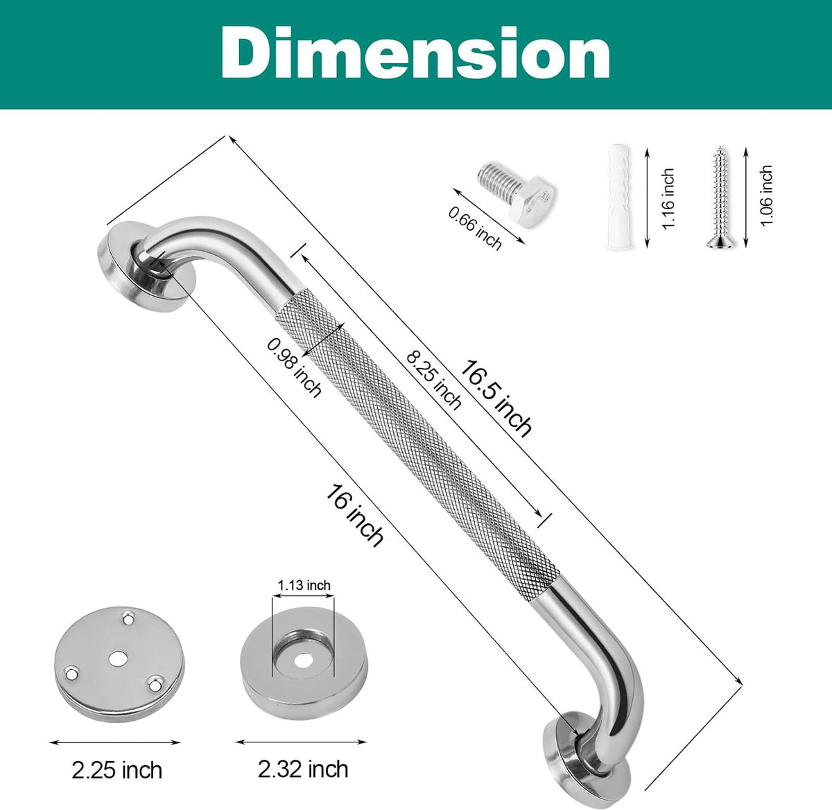2 Pack 16 Inch Safety Grab Bars for Bathroom, Shower Grab Bars for Seniors