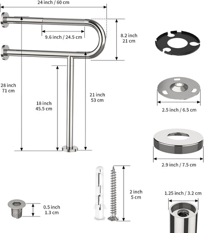Toilet Support Rail 24x28 Inch, Munzong Anti-Slip Chrome Handicap Grab Bar