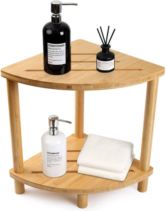 Bamboo Shower Stool for Inside Shower 2-Tier,Corner Shower Bench