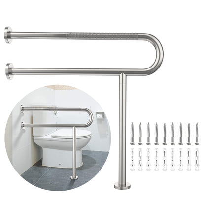 Toilet Support Rail 24x28 Inch, Munzong Anti-Slip Chrome Handicap Grab Bar