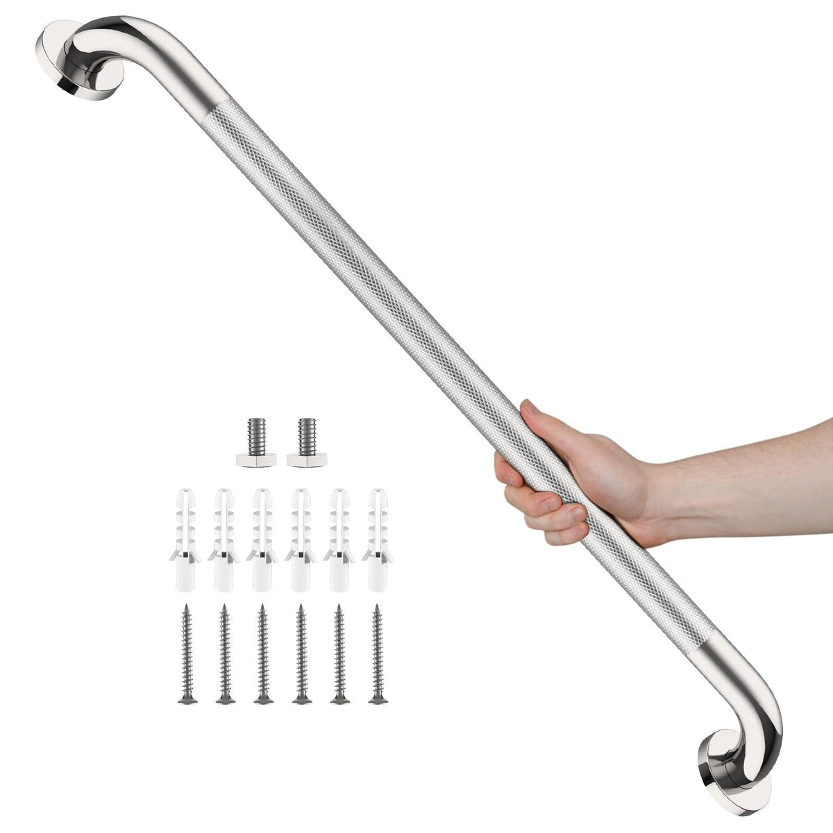 Black Knurled Grab Bar 36 Inch, Safety Shower Handrail for Senior