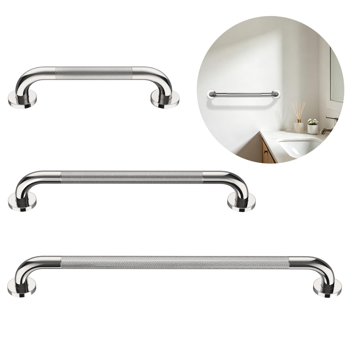 3 Pack Anti Slip Shower Grab Bar, Munzong 12" 16" 16" White Bathroom Bar