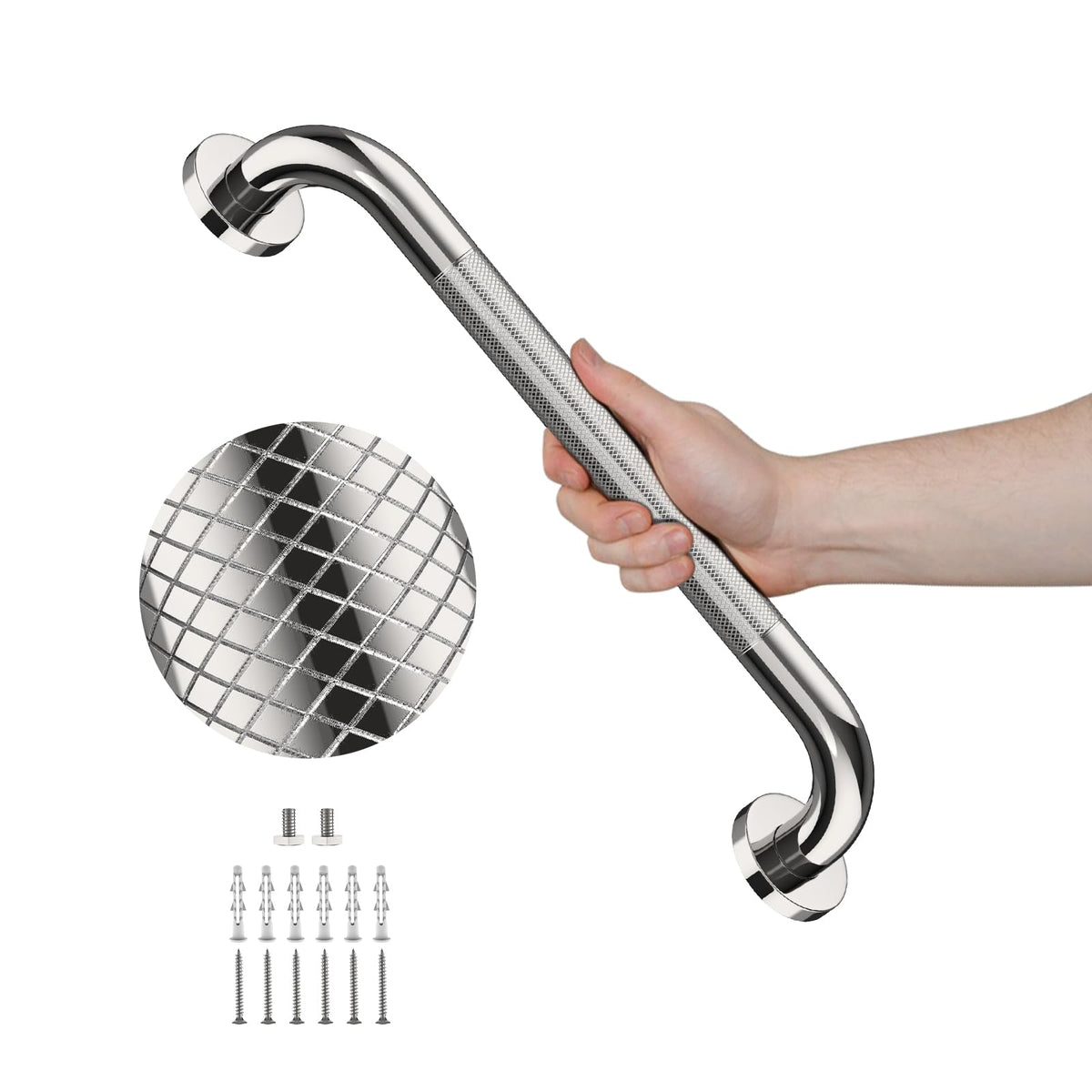 2 Pack 24 Inch Polished Chrome Anti Slip Knurled Shower Grab Bar