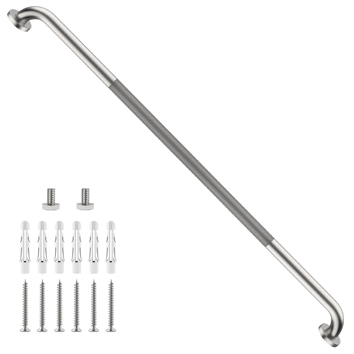 2 Pack 24 Inch Polished Chrome Anti Slip Knurled Shower Grab Bar