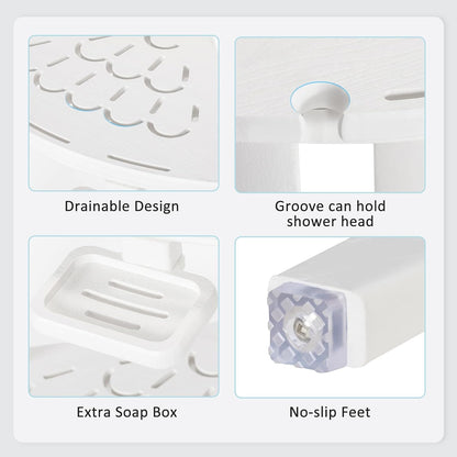 NALONE Corner Shower Stool, HDPE Shower Bench for Inside Shower, Small Shower Chair Seat for Shaving Legs with Storage Shelf, Soap Box and No-Slip Feet (White)