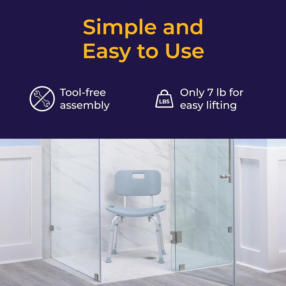 Drive Medical Shower Chair with Back and Suction Feet, Gray