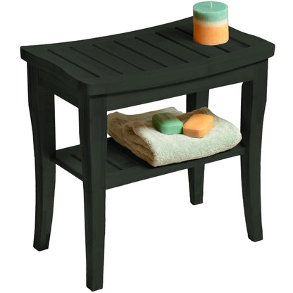 Bamboo Shower Bench - Wooden Shower Stool with Storage Shelf, Non Slip Seat