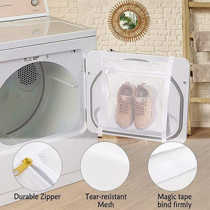 Shoe Washing Machine Bag Set, 3-in-1 Sneaker Laundry Bags with Honeycomb Mesh, Shoe Cleaning Bag for Washing Machine, Dryer Net, Dust Covers & Elastic Straps for Sneakers, Running Shoes, Socks, Bras