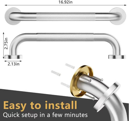 16" Brushed Nickel Bathroom Non-Slip Grab Bar Wall Mounted