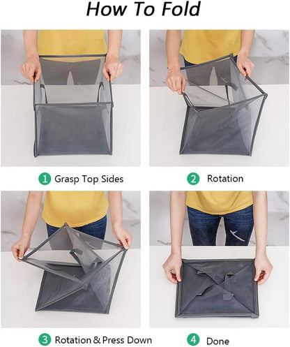 HONOMA Laundry Bags Hamper Bag with Handles,Portable & Collapsible Dirty Clothes Mesh Basket Foldable for Washing Storage, Kids Room,Dorm or Travel (Black,Double-Layer)