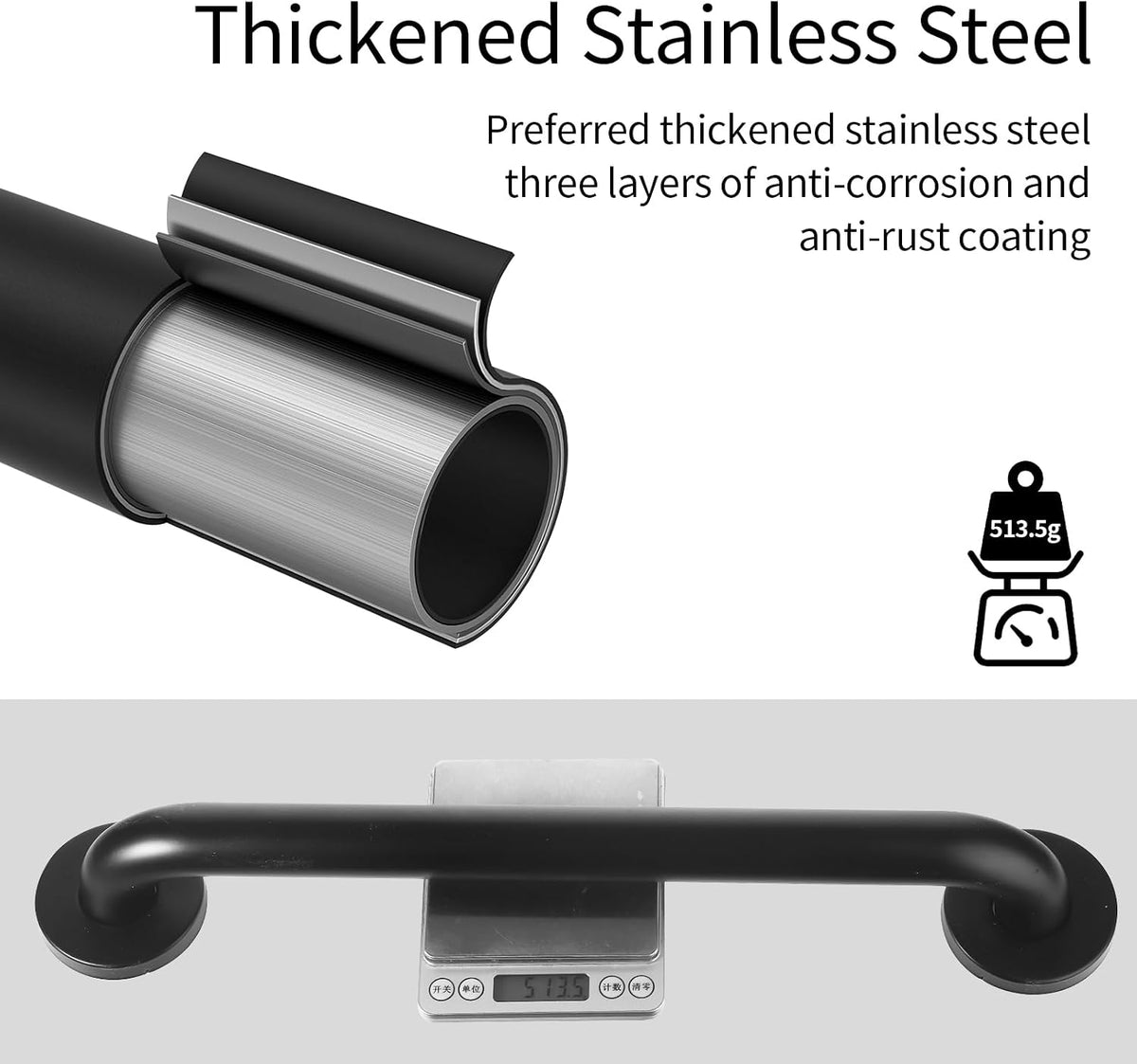 2pack 18inch Handicap Grab Bar for Shower, Shower Handles for Elderly, Shower Grab Bars for Seniors with Concealed Screws Black