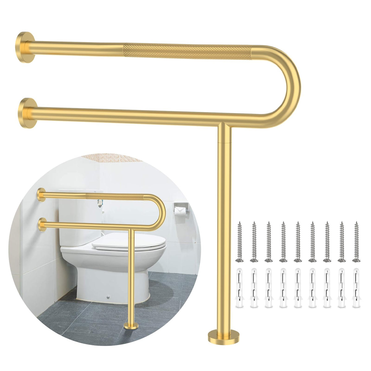 Toilet Support Rail 24x28 Inch, Munzong Anti-Slip Chrome Handicap Grab Bar