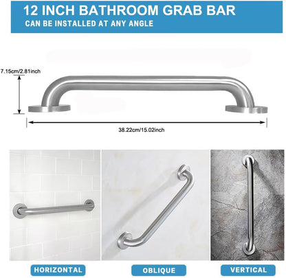 Stainless Steel Bathroom Safety Shower Grab Bar, Anti Slip Bathtubs Grab Bars,Toilet Assist Saft Handle Handrail ADA Compliant 500lbs for Handicap Elderly Senior (Brushed, 12 Inches)