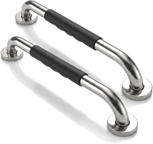2Pcs Grab Bars for Shower, 16 Inch Stainless Steel Bathroom Safety Handrail with Non-Slip Rubber Grip, Mirror Polished Shower Handles, Handicap Grab Bars for Seniors Elderly