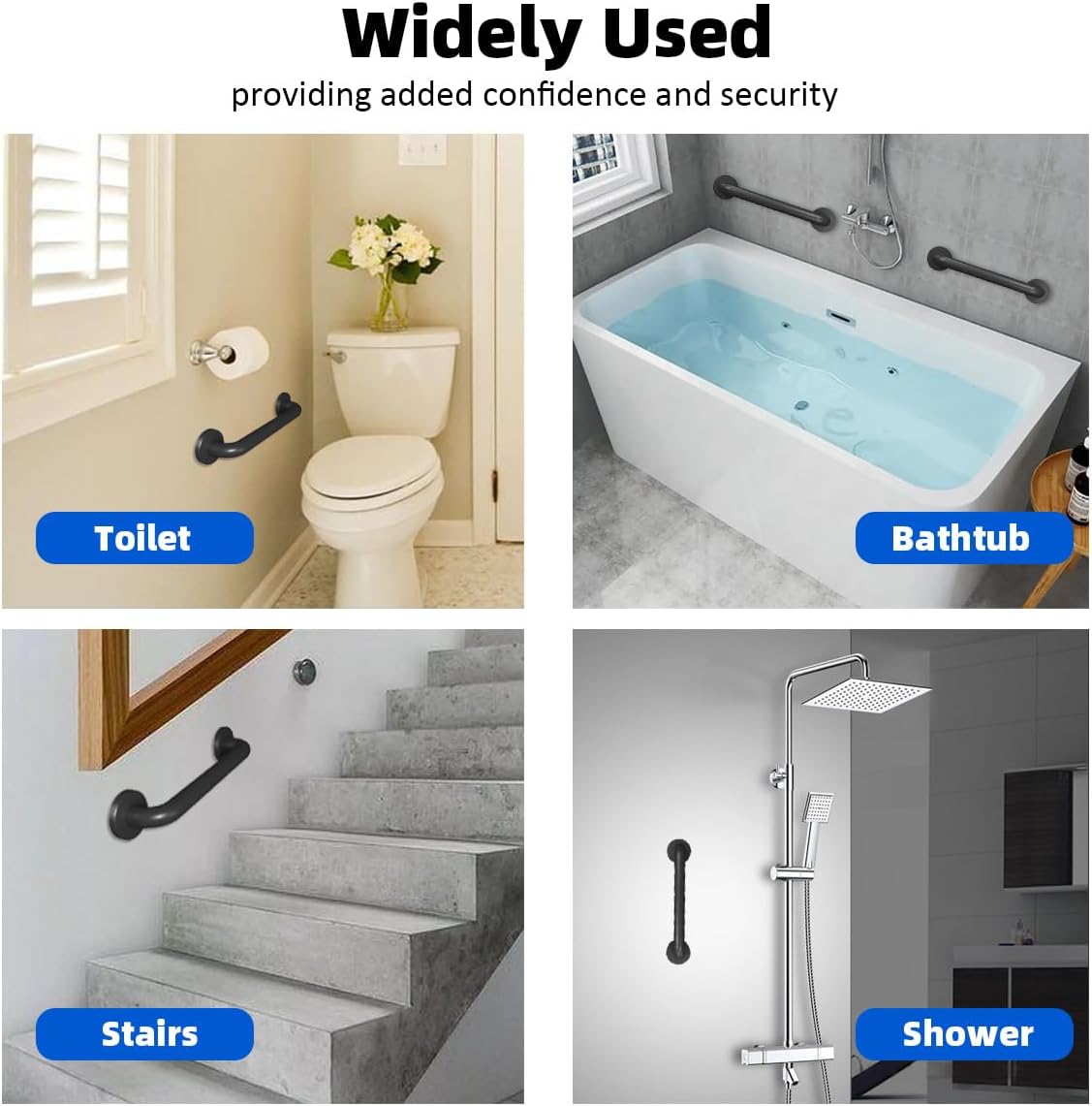Metal Industrial Stairs Grab Wall Handrail Staircase Steps Indoor Exterior Outdoor Deck Hand Rail Safety Grab Bar (Matte Black) Handle for Stairs Bars Wall Elderly Grab Frame Pipe (12 Inch 1 Pack)