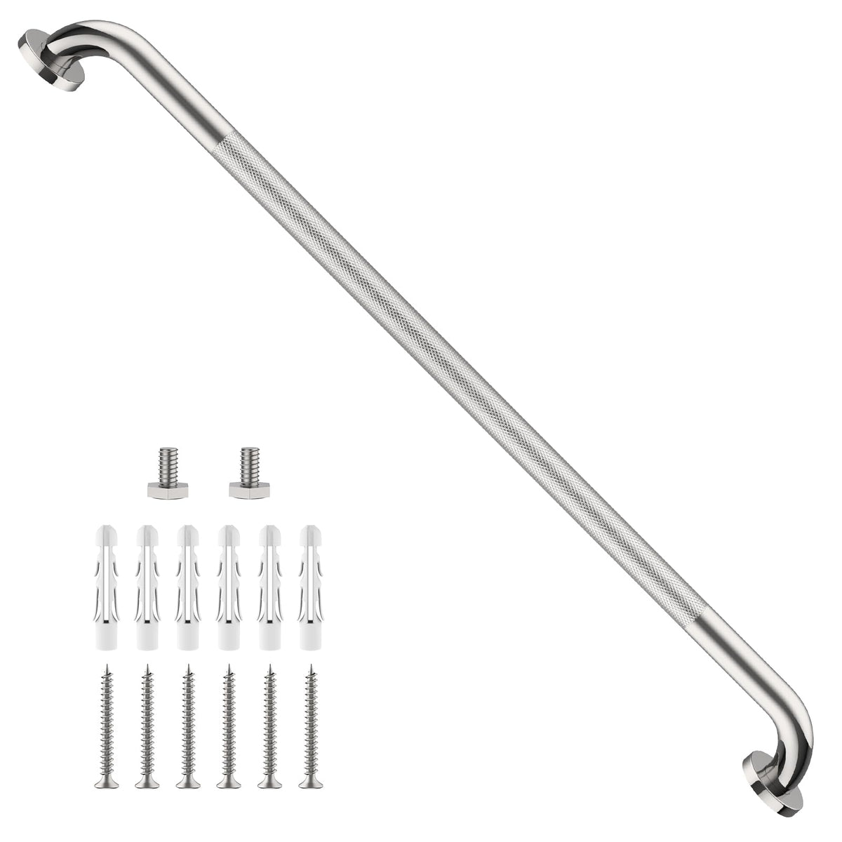 2 Pack 24 Inch Polished Chrome Anti Slip Knurled Shower Grab Bar