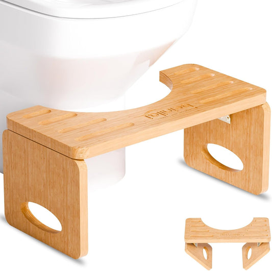 Beinilai Foldable Toilet Stool,7 Inches Bamboo Poop Stool for Bathroom
