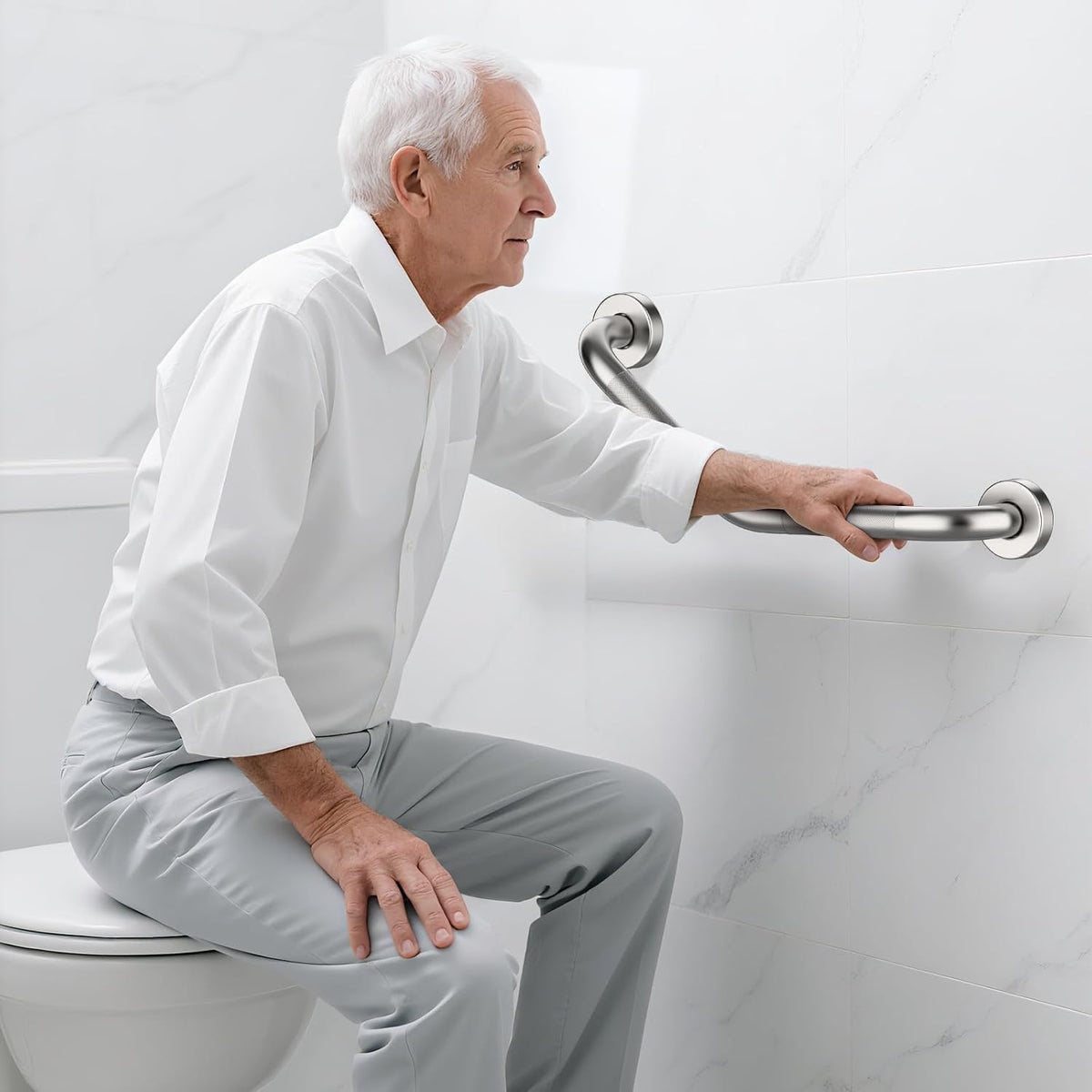 16 Inch Angled Shower Grab Bar, Munzong Brushed Nickel Bathroom Grab Bar
