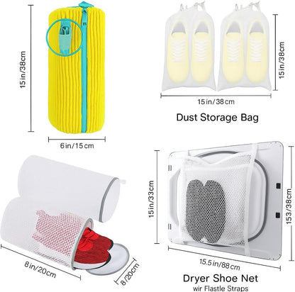 Shoe Washing Machine Bag Set, 3-in-1 Sneaker Laundry Bags with Honeycomb Mesh, Shoe Cleaning Bag for Washing Machine, Dryer Net, Dust Covers & Elastic Straps for Sneakers, Running Shoes, Socks, Bras