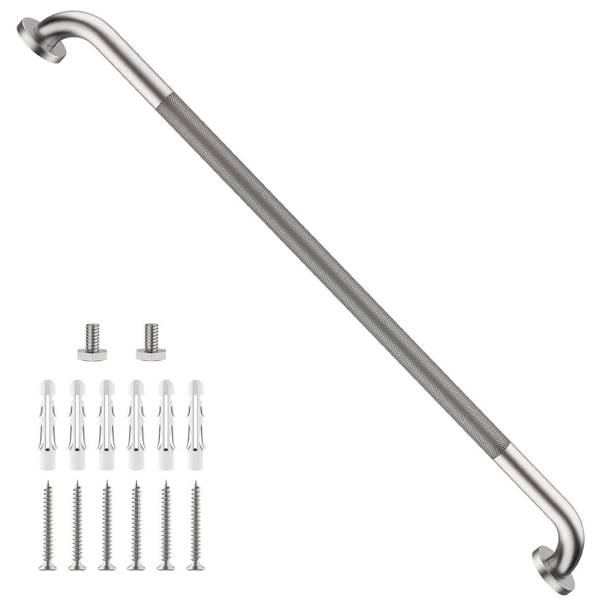 2 Pack 24 Inch Polished Chrome Anti Slip Knurled Shower Grab Bar